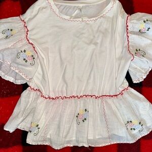 Anthropologie White Blouse with Floral Embroidery